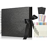 80 Pages Scrapbook Album with 12 Metallic Markers, 11.5 x 8.5 Inches Black Paper Photo Album for Wedding Anniversary, Family DIY Scrapbook Accessories
