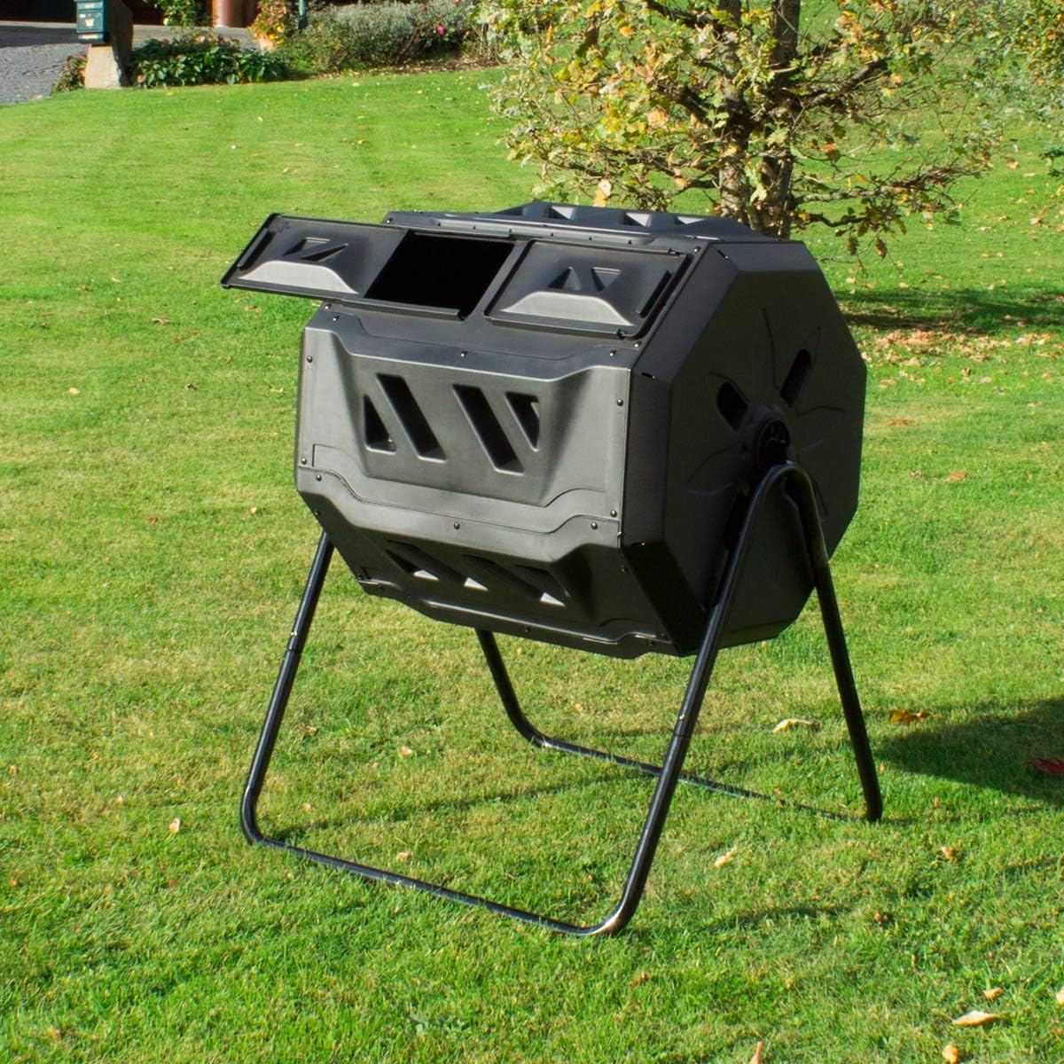 Outsunny Gartenkomposter 160L - Drehbarer Doppelkammer Kompostbehälter