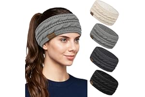 YSense 4 Pack Womens Ear Warmer Headband, Cable Knit Winter Headbands Fleece Lined Ear Warmers Stocking Stuffers for Women