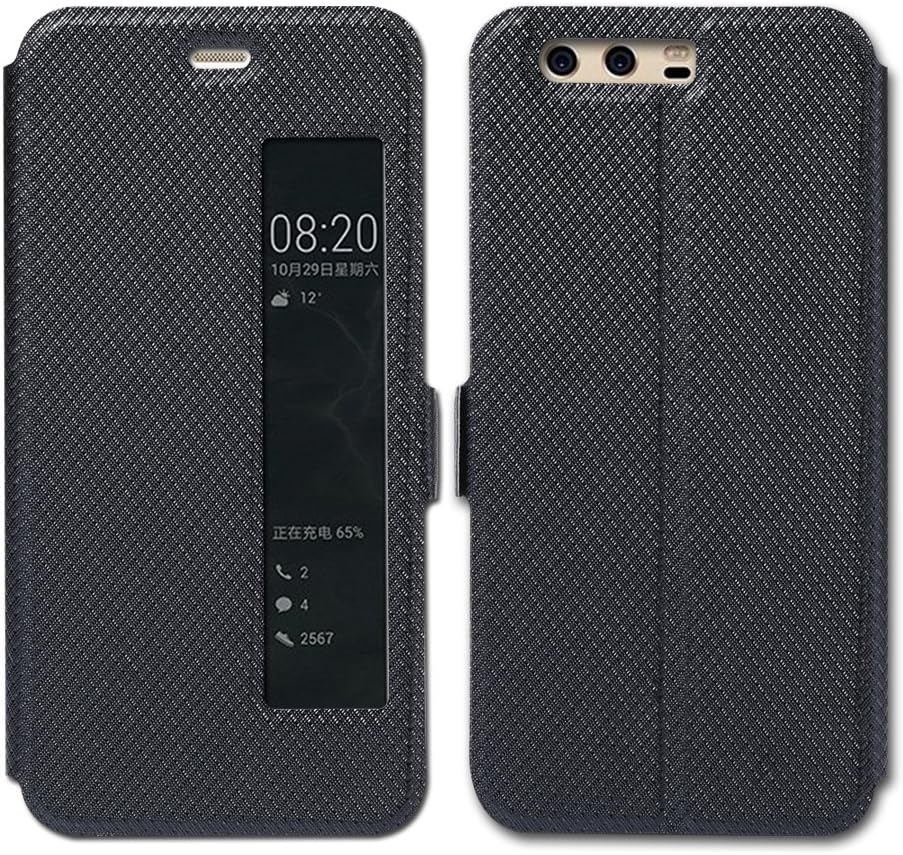 Huawei p10 Case , JMPin [View Window] Flip Case Cover with Kickstand [Magnetic Closure] for p10 2017 (Huawei p10 black)