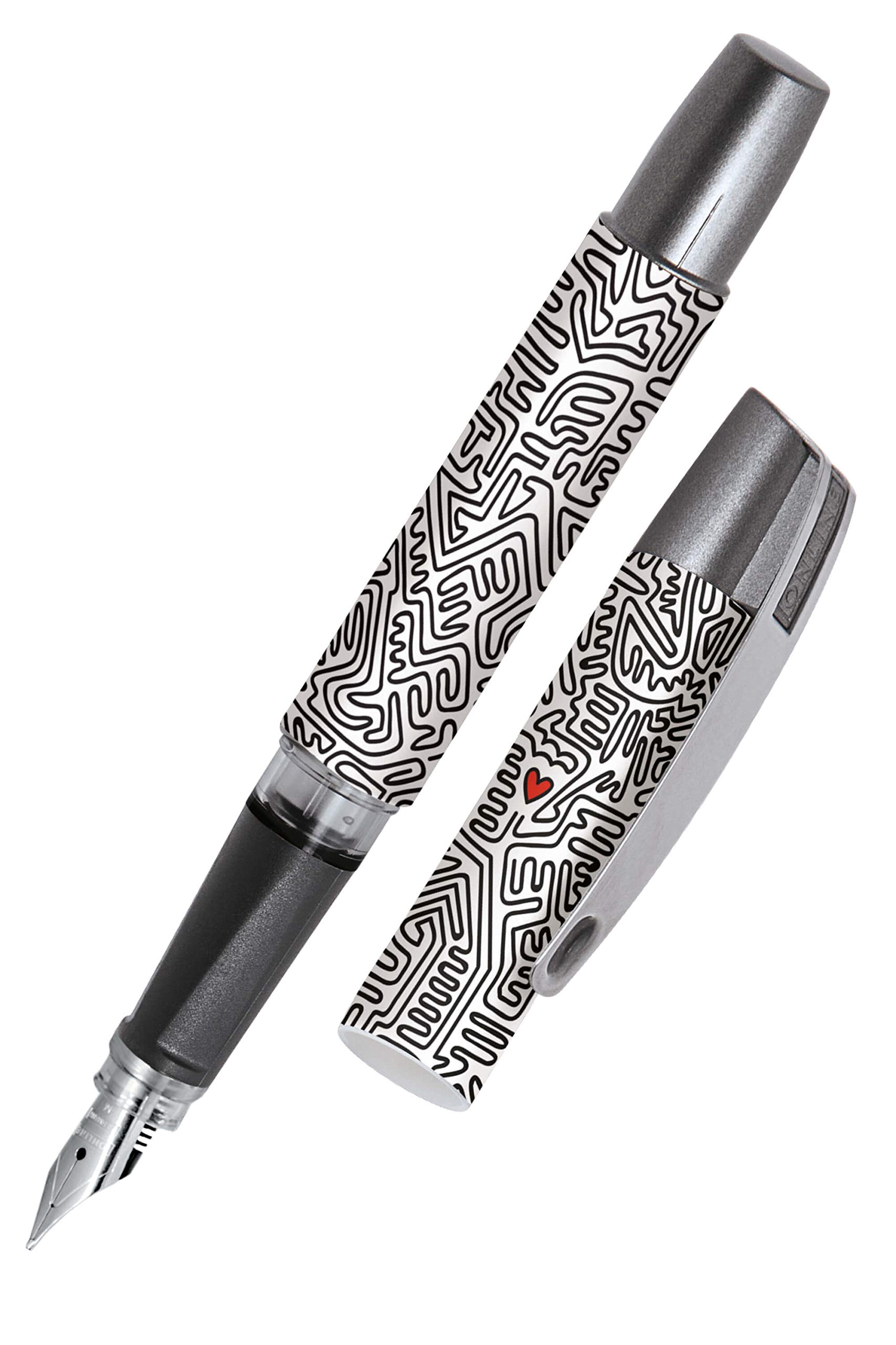 Ergonomic fountain pen for left handed for school/college - ONLINE Campus Heart - solid medium nib, soft grip part, for standard ink cartridges, refillable, for beginners/pupils/students/adults