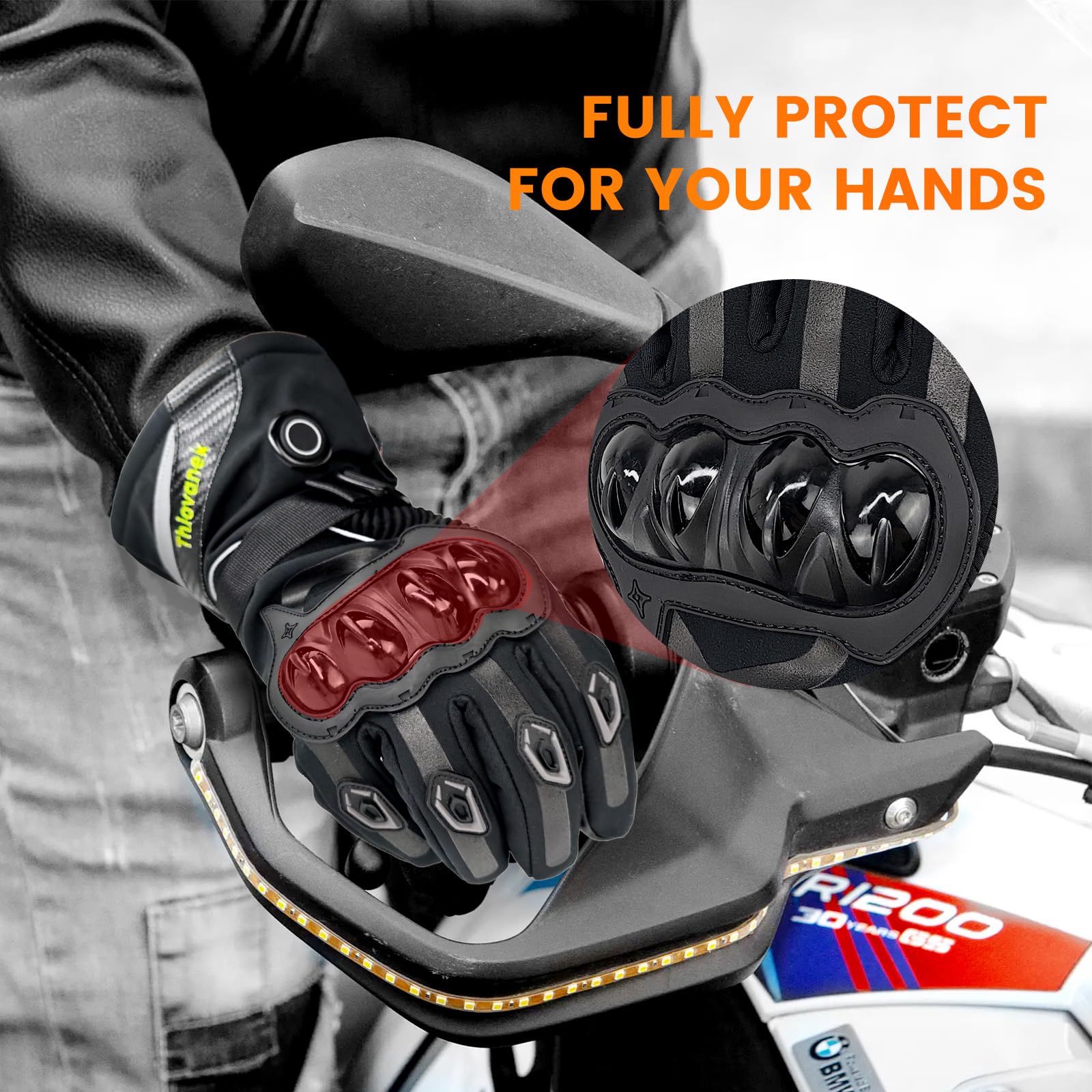 Heated Motorcycle Gloves for Men Women Waterproof Winter Rechargeable Gloves Windproof Motorcycle Riding Winter Thermal Glove Electric Heating Glove for Cycling Skiing Snowboarding Motorcycle Racing