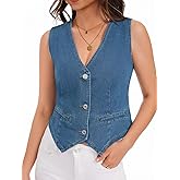 WUDODO Womens Denim Vest Sleeveless V Neck Button Down Jean Jacket Y2K Summer Crop Tops