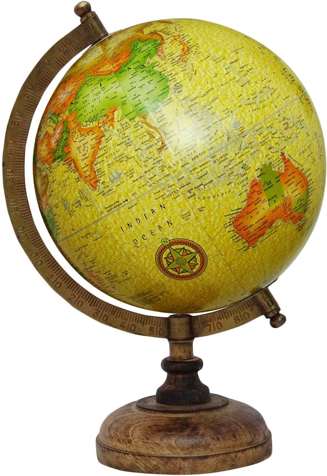Decorative Rotating Globe Yellow Ocean Geography World Earth Home Decor 13"