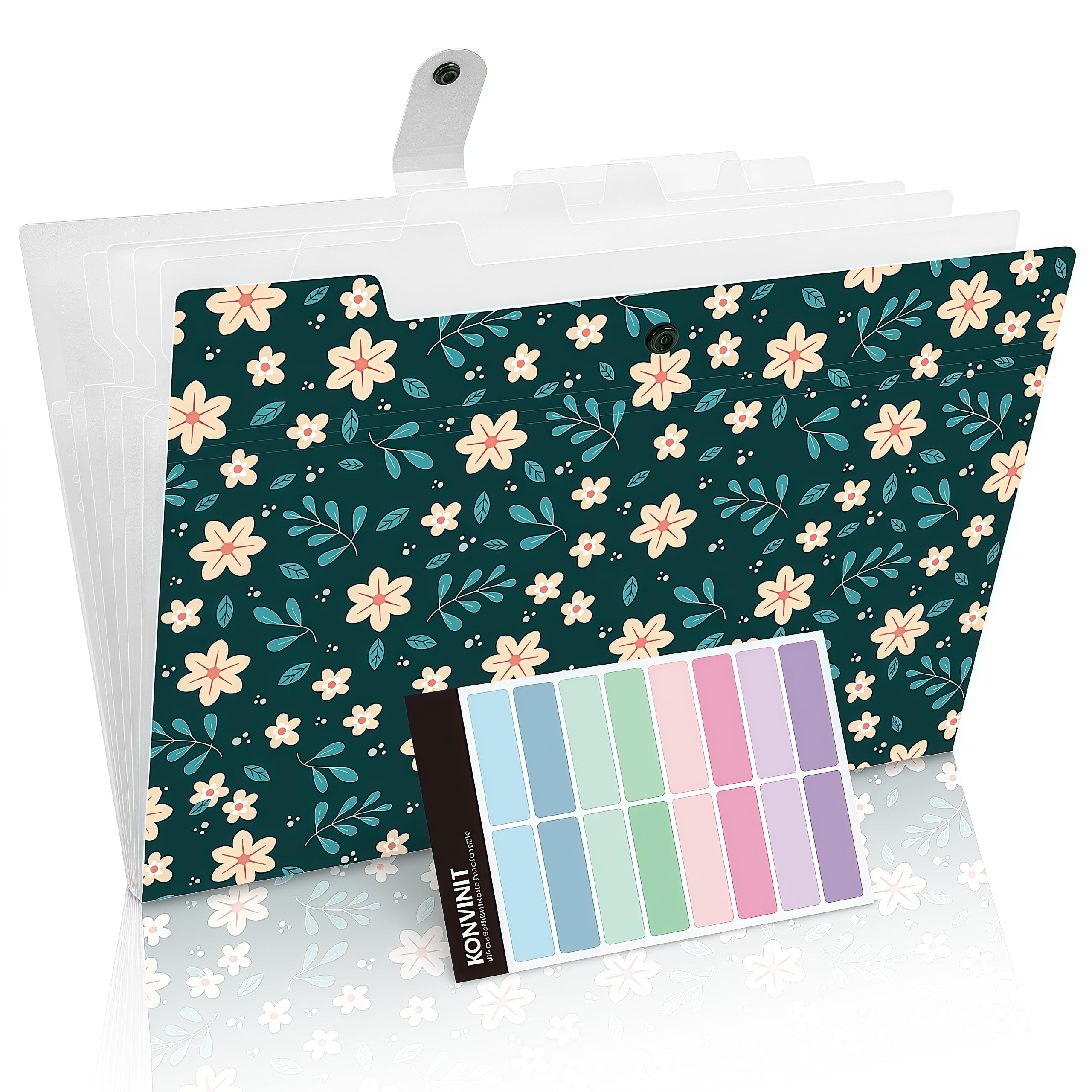 KONVINIT Expanding File Folder - a4 File Organiser Folder Document Organiser Floral with 6 Pockets Pattern Filing Folder High Capacity Paper Work File Folder Document Storage Expander
