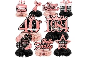 Awrmoo Rose Gold 40th Birthday Table Decorations for Women Girls, 9pcs Black Pink Honeycomb Centerpieces 40th Birthday Party Decorations 40 year old Happy Birthday Party Table Toppers Decor