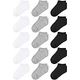 Cooraby 15 Pack Kids' Half Cushion Low Cut Athletic Ankle Socks Boys Girls Ankle Socks