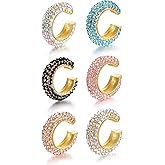 Tornito 6 Pcs Non Pierced CZ Measle Huggie Ear Cuffs Earring for No Piercing Ears Clip Cartilage Earrings for Women Silver Gold Tone