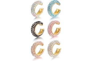 Tornito 6 Pcs Non Pierced CZ Measle Huggie Ear Cuffs Earring for No Piercing Ears Clip Cartilage Earrings for Women Silver Gold Tone