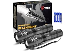 Voph Flashlight 2 Pack, 5 Modes High Lumen Tactical LED Flash Light, High Lumens Bright Waterproof Flashlights, Focus Zoomable Flash Lights for Camping, Gifts for Birthday for Men Women Adult