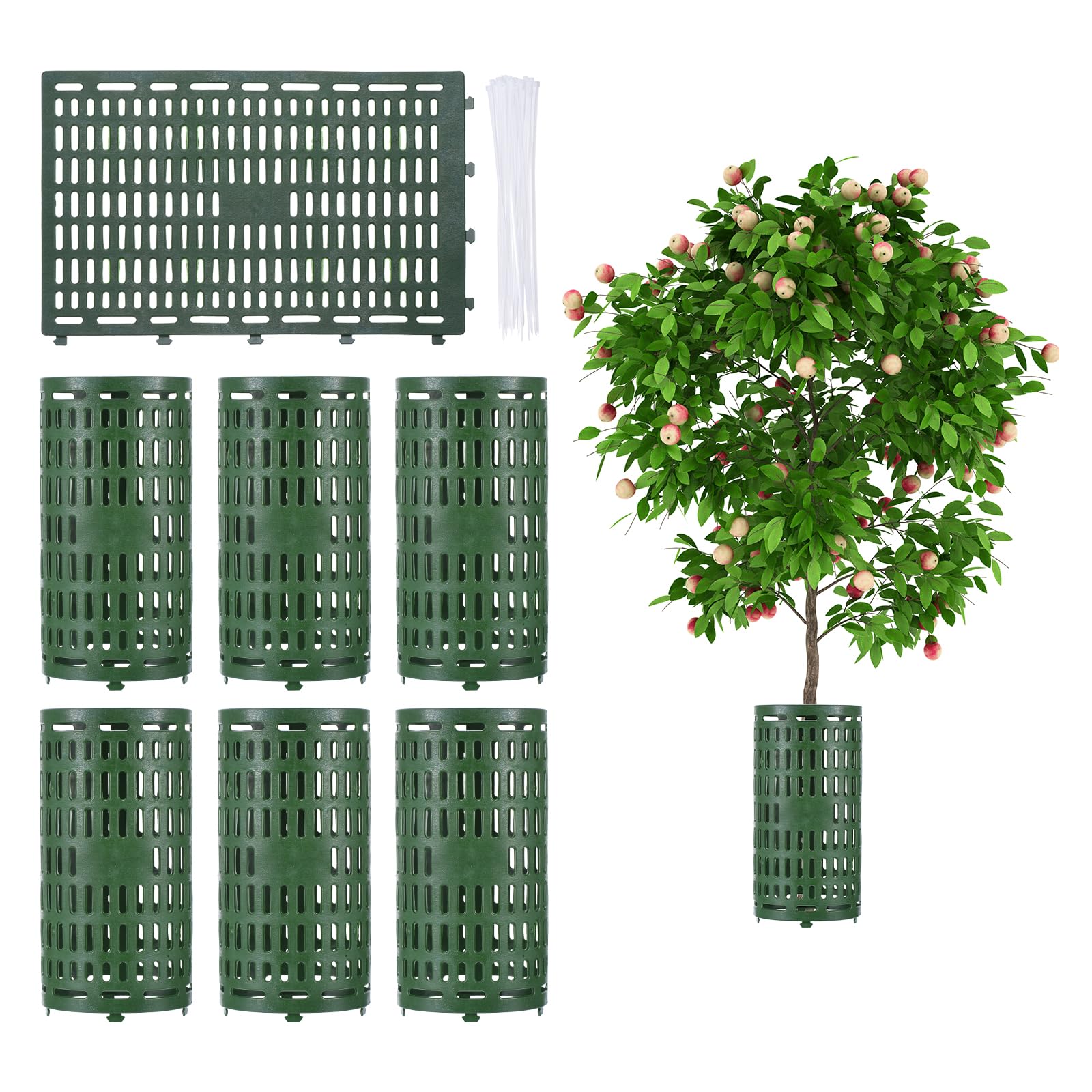 PATIKIL 6 Pack Plastic Tree Trunk Protectors Expandable Nursery Mesh Tree Bark Tree Guards Plant Protectors with 20Pcs Zip Ties Protect Bark from Trimmers Mowers Animals, Green