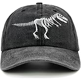 Wodeal Boys' Skull Dinosaur Hat, Embroidered Dino Washed Adjustable Baseball Cap for Kids Age 3-11
