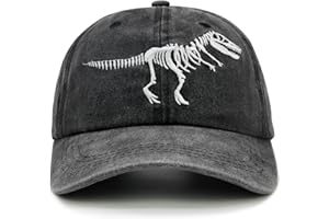 Wodeal Boys' Skull Dinosaur Hat, Embroidered Dino Washed Adjustable Baseball Cap for Kids Age 3-11