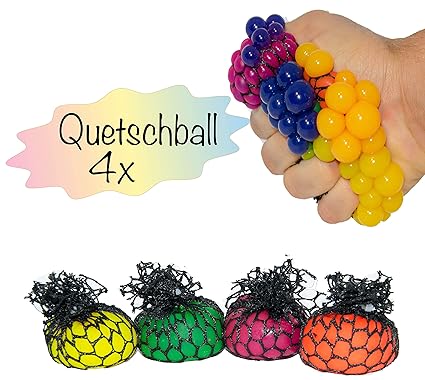 4x Anti-Stress-Ball Quetschball in verschiedenen Farben | 5 cm Durchmesser | für Kinder und Erwachsene | Knetball Squeeze Toy
