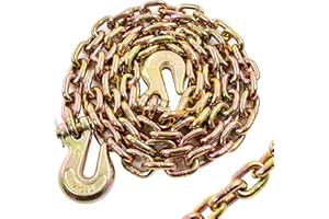 BIGREAT Heavy Duty G80 Transport Binder Chain 1/2'' Inch x 10 Feet,Tow Chain with G70 Clevis Grab Hooks,12000 lbs Safe Working Load Logging for Transporting, Towing(1/2'' x 10FT Yellow).