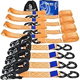 Larnoxal Ratchet Straps, 1.5 inch x 8.2 ft(4 Pack) Heavy Duty Tie Down Straps, Ratchet Tie Down Straps with Soft Loops-5,208 lbs (Orange)