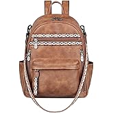 FADEON Small Backpack Purse for Women Designer PU Leather Roomly Mini Backpacks Multi Pocket Fashion Shoulder Backpack