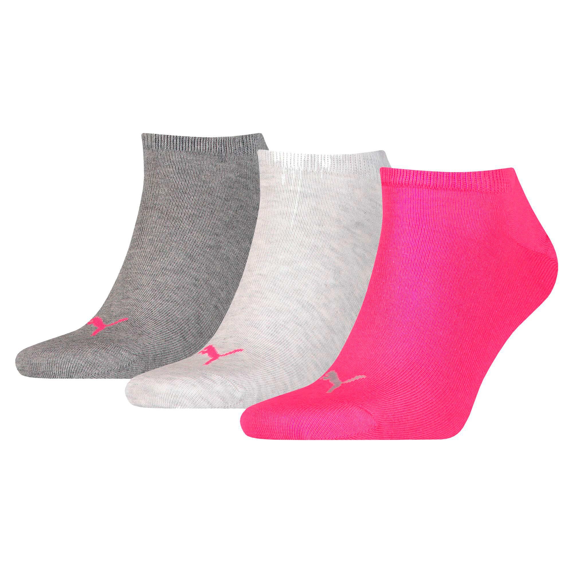 Puma Men PUMA UNISEX SNEAKER PLAIN 3P Sneaker Plain Sock - Middle Grey Melange / Pink, 2.5-5