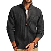 PJ PAUL JONES Men's Full Zipper Cardigan Casual Stand Collar Cardigan Sweater Ribbed Knit Long Sleeve Sweater