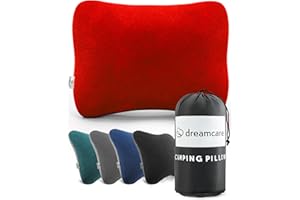 DREAMCARE Camping Pillow, Memory Foam Travel Pillow, Camping Accessories - Small Pillow Camping Essentials Camping Pillows for Sleeping, Backpacking Pillow, Travel Pillows for Sleeping (Small,Red)