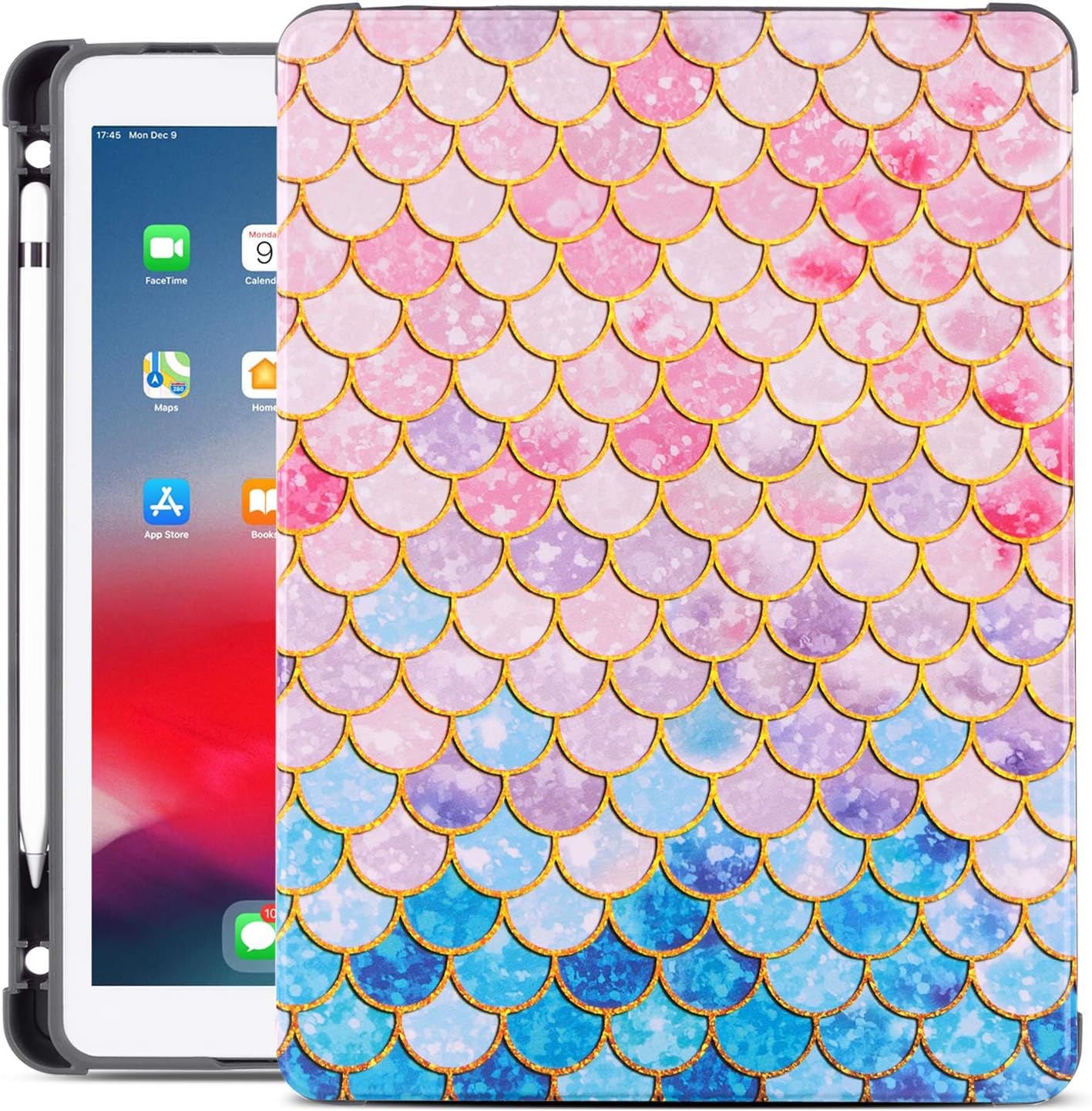New iPad 7th Generation Case 10.2 Inch 2019, Gofupa ipad air 10.5 Premium Leather Folio Stand Cover with Built-in Apple Pencil Holder - Auto Wake/Sleep and Multiple Viewing Angles(Pink fishs cales)