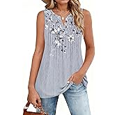Zeagoo Women's Summer Tank Tops 2026 Pleated V Neck Floral Loose Fit Casual Flowy Boho Tunic Sleeveless Shirts