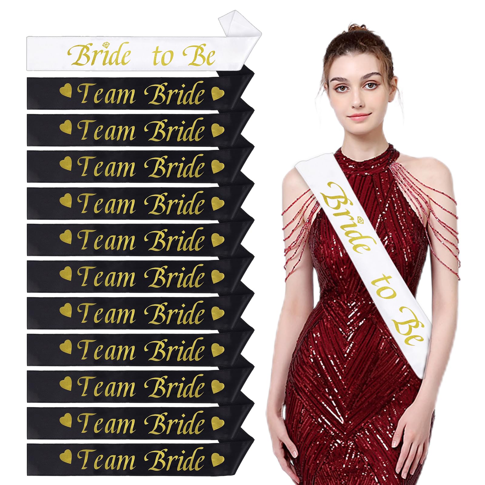 MIVAIUN 12 Pieces Hen Party Sashes Set of Bridesmaid, Hen Party Accessories Sashes Sets, Bride to be Sash and Badge Bridal Shower Hen Do Accessories Wedding Set, for Hen Party Wedding (Black)