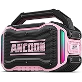 ANCOON Speakers Bluetooth Wireless: 80W(Peak) Loud Speaker with Bass, 20H Playtime, IPX6 Waterproof, Large Jobsite Speakers for Work, Outdoor, Workshop, Garage, Portable Speaker with TWS (Pink)
