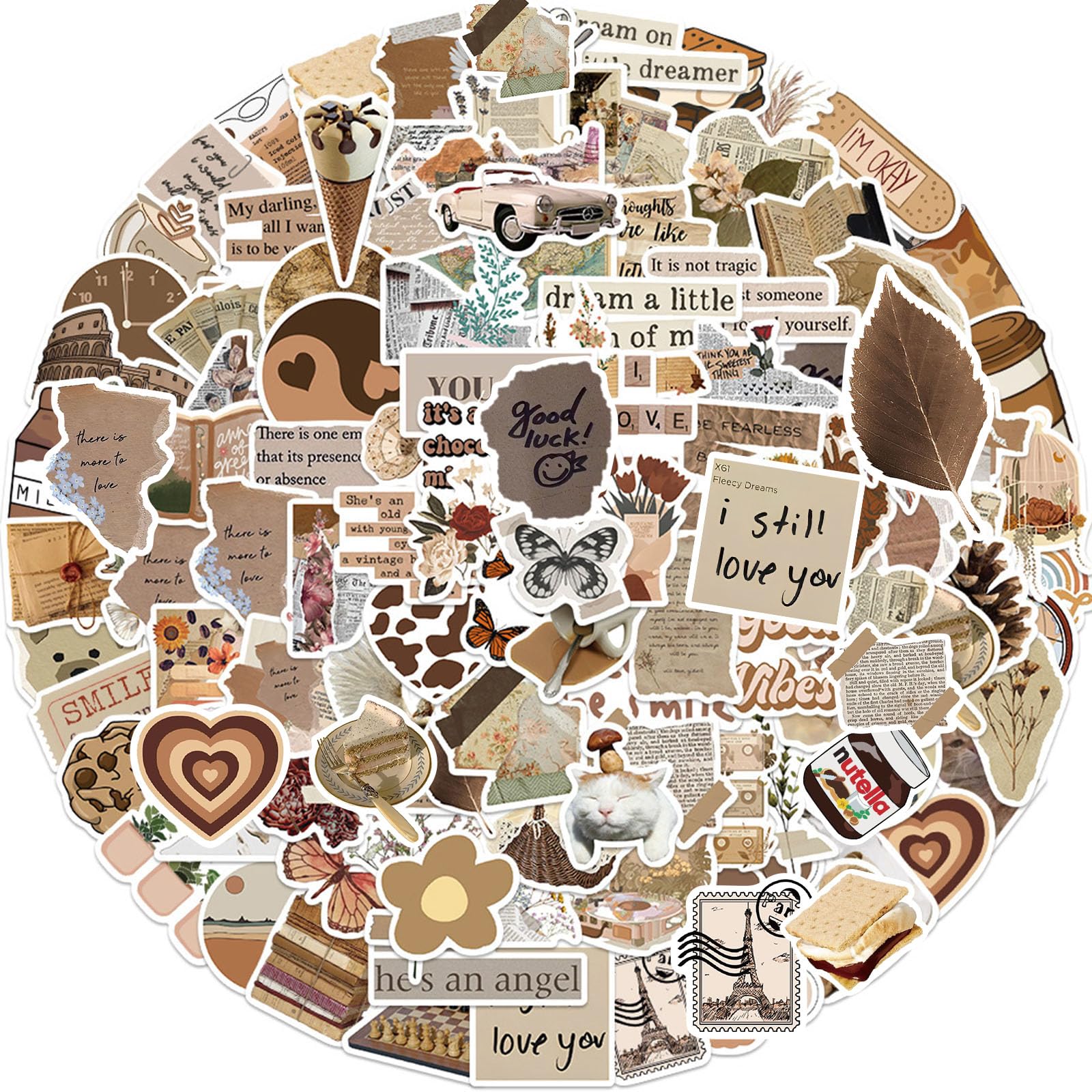 Photo 1 of 112PCS Vintage Stickers Pack, Retro Aesthetic Stickers for Scrapbook Journal Laptop, Vinyl Waterproof Sticker for Adults Daily Planner Journal Water Bottle Guitar Party Supplies