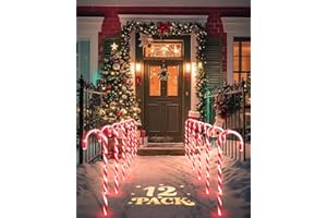 COOLWUFAN 12 Pack Christmas Candy Cane Pathway Markers, 17'' Christmas Outdoor Decorations Pathway Lights with 60 Warm Lights for Indoor and Outdoor Xmas Holiday Party Patio Yard Decor