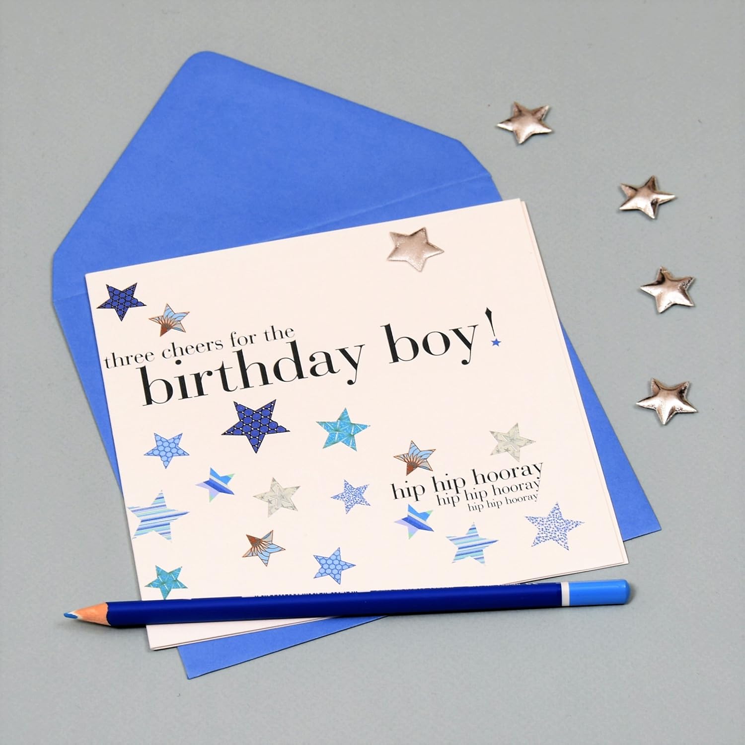 Claire Giles Greeting Cards, Happy Birthday Card, Blue Stars "Birthday Boy" Greeting Card, Embellished with a Padded Star - Image 4