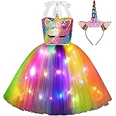 KAKALVER Unicorn Dress for Girls Unicorn Costume LED Light Up for Dress up Halloween Birthday Party Decoration Unicorn Gifts