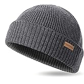 100% Merino Wool Fisherman Beanie for Men Women, Short Knit Cuff Trawler Winter Hat, Warm Soft Outdoor Gift