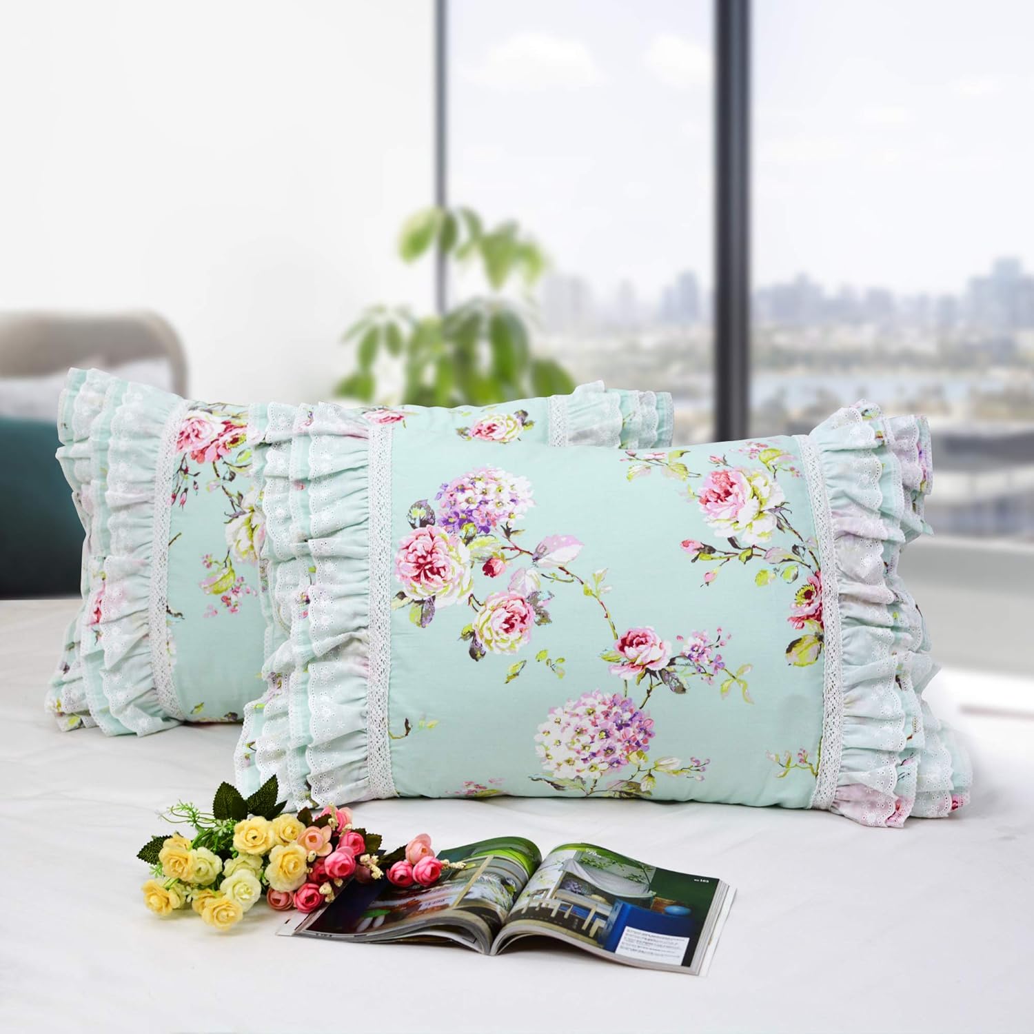 Amazon Com Fadfay Farmhouse Style Pillowcases Rose And Hydrangea