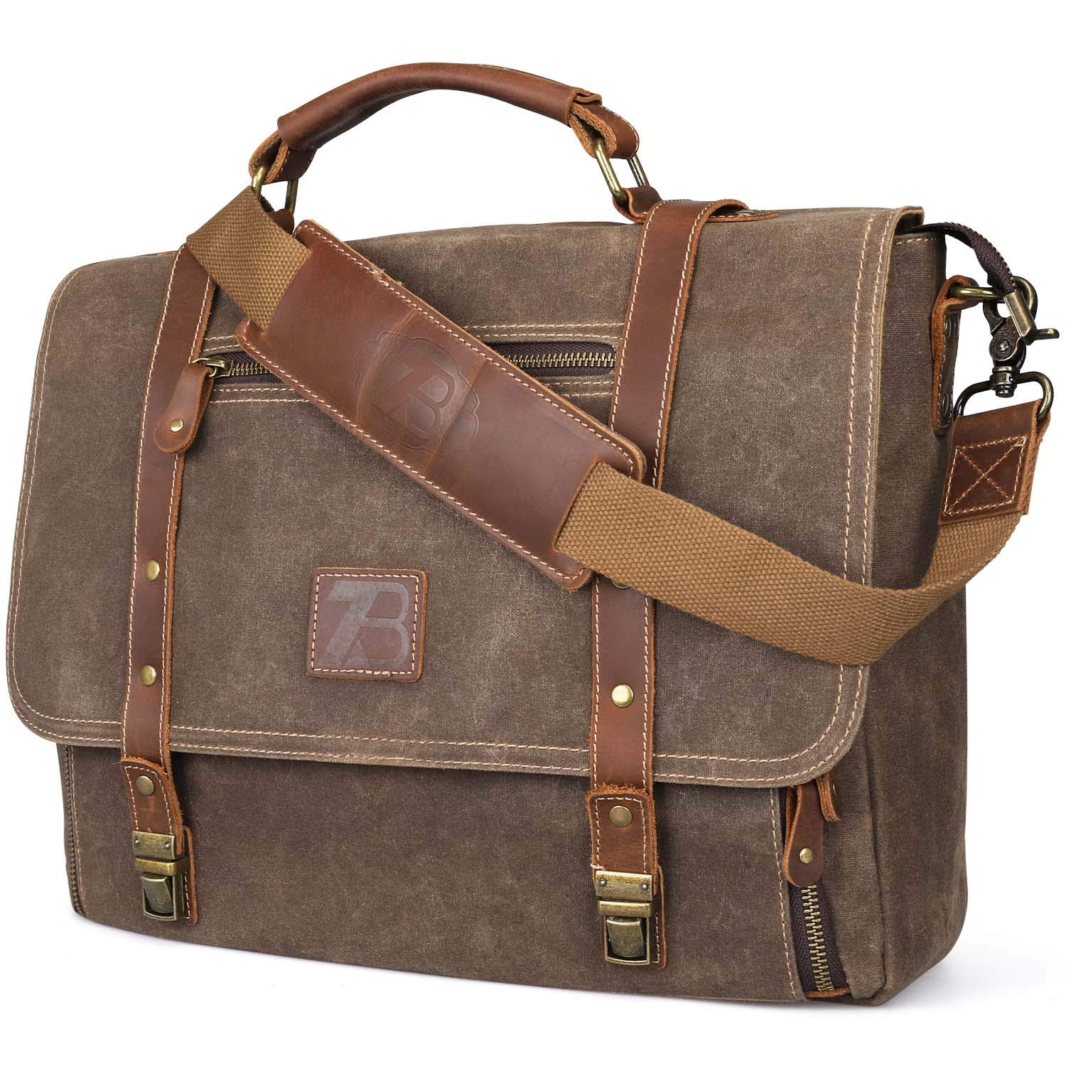 Manificent Laptop Messenger bag for Mens 15.6 Inch, Waterproof Vintage Genuine Leather Mens Briefcas