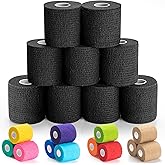 Upgraded 9-Pack Self Adhesive Bandage Wrap – 2 Inches × 5 Yards Elastic Cohesive Bandage Wrap, Self Sticking Vet Wrap, Stretch Sports Athletic Wrap Self-Adhering Adherent Wrist Tape (Black)
