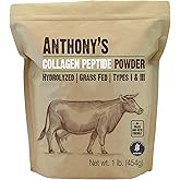Anthony's Collagen Peptide Powder, 1 lb, Pure Hydrolyzed, Gluten Free, Keto and Paleo Friendly, Grass Fed, Unflavored, Non GMO