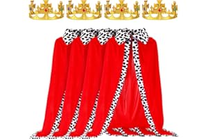 Seematn 4 Pieces King Robe Queen Robe for Adult King Cape King Royal Costume with King Gold Crown for Birthday Halloween Party Prince Cosplay Carnival Parade United Nations Day Event Christmas