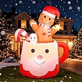 6FT Gingerbread Christmas Inflatables Decorations Outdoor，Blow Up Christmas Decoration Gingerbread Man Mug with Built-in LEDs Lights for Indoor Holiday Party Yard Garden Lawn Décor