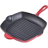 Shelline Nonstick Pre-Seasoned Cast Iron 11-inch Grill Pan with Pouring Spouts Nonstick Square Griddle Pan With Assist Handle