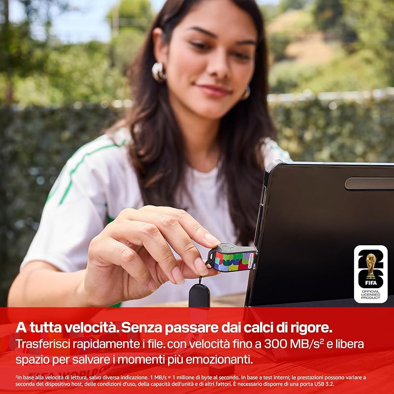 Unità flash USB-C FIFA World Cup 2026 Global Edition da 64 GB (velocità di trasferimento fino a 300 MB/s, l'app SANDISK Memory Zone)