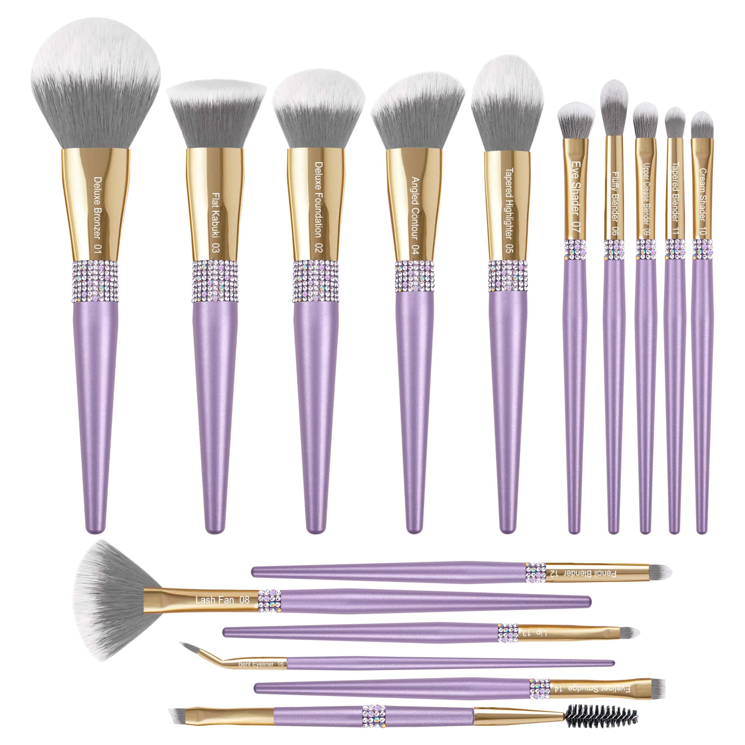 Photo 1 of Bueart Design 16pcs Ultra Soft labeled Makeup Brushes Set kits Dense Hair -Make up brush set with foundation blush contour concealer powder Blush Blending brush (Violet)