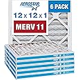 Aerostar 12x12x1 MERV 11 - 6 Count - Pleated HVAC, Furnace & Air Conditioner Filters - Removes Dust, Cold & Flu Germs, Lint, Mold, Pet Dander, Allergy-Causing Pollen, Smog & Smoke
