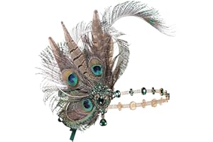Coucoland Flapper Peacock Feather Headpiece - The Great Gatsby 1920s Costumes for Women Roaring 20s Accessories Headband Mask Costume