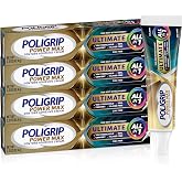 Poligrip Ultimate All-in-1 Denture Adhesive Cream, 2.2 oz (4 Pack) | Power Max, Zinc Free, 263% Stronger Hold, 12-hour Hold Formula, Clinically Proven Comfort, Zinc-Free, Flavor-Free