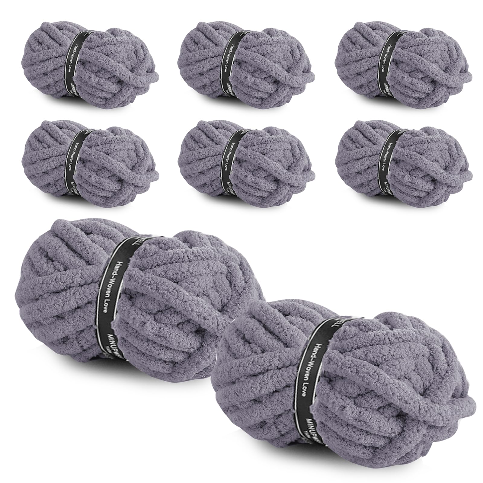 Photo 1 of 8 Packs Jumbo Chunky Chenille Yarn - 1820g(64oz) 254 Yards (761ft) Bulky Yarn - Chunky Yarn for Hand Knitting Blanket,Cushions, Pet Bed - Soft and Durable (Grey)