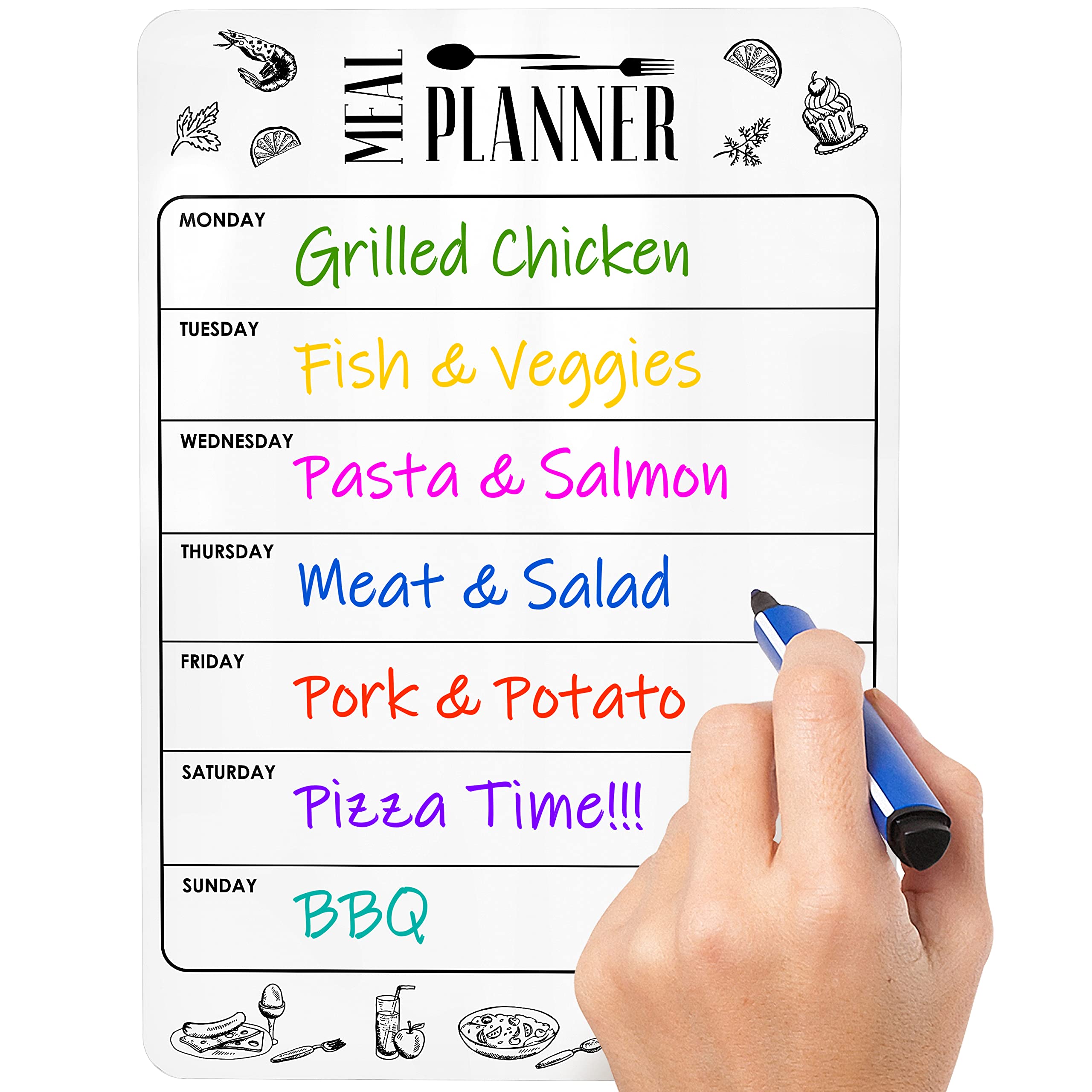 Dry Erase Magnetic Meal Planner for Refrigerator A4 - Magnet Weekly Menu Board for Fridge - Magnetic Menu White Board - Fridge Meal Planner Magnet - Dinner Meal Planner Dry Erase Board