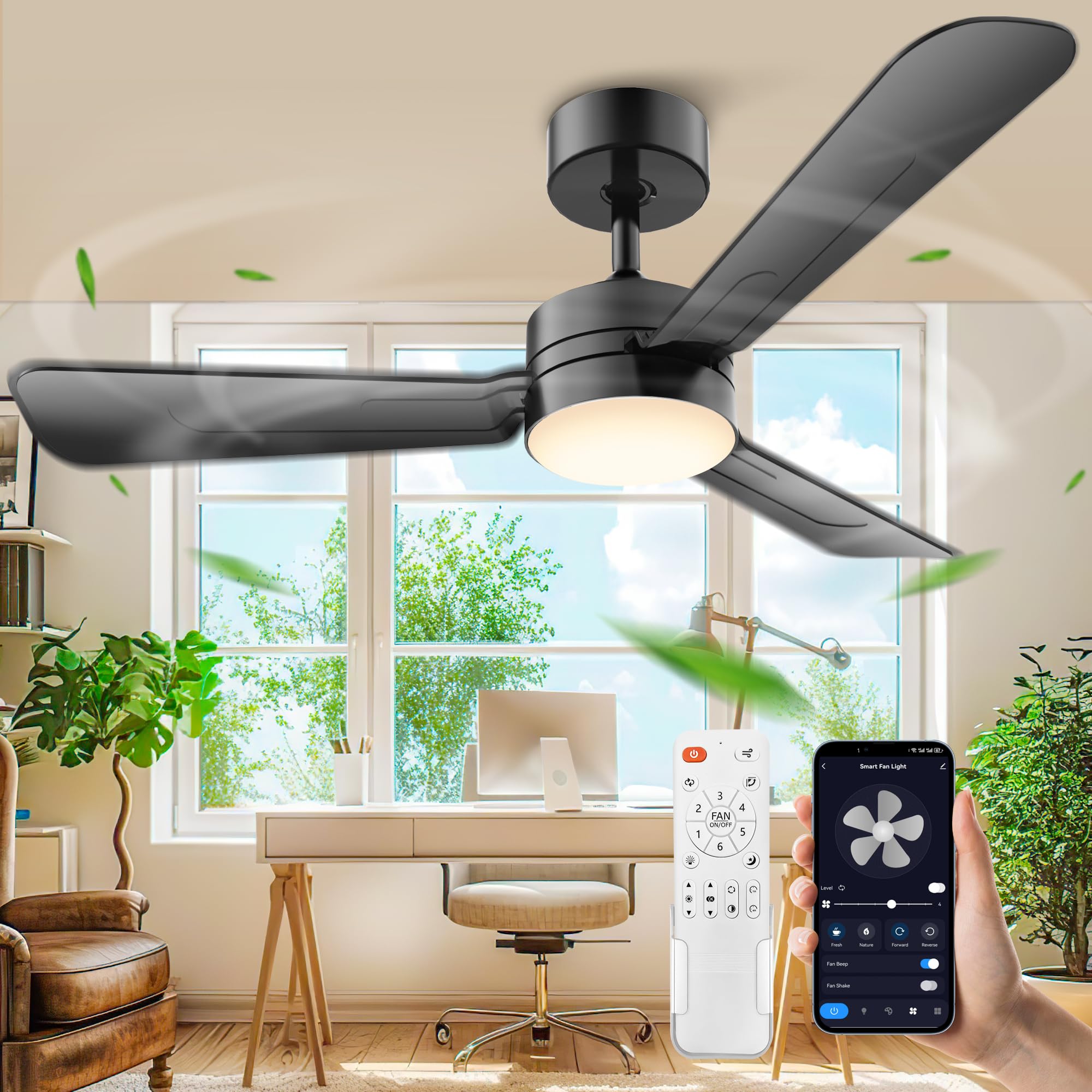 Photo 1 of hinomy 36" Ceiling Fans with Lights,Ceiling Fans with Light and Remote,Easy-to-Install,Reversible, 3000K-6500K, Dimmable, 6 Speeds,Small Ceiling Fan Light for Bedroom/Kitchen/Garage.Black.