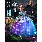 UPORPOR Princess Dress Up Clothes, Syncs with Music, App-Control, RGB LED Light Up Princess Dress for Girls with Accessories