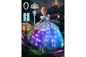 UPORPOR Princess Dress Up Clothes, Syncs with Music, App-Control, RGB LED Light Up Princess Dress for Girls with Accessories